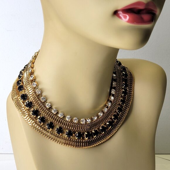 Gold and Black Choker Necklace BRIDAL Necklace - Picture 4 of 10